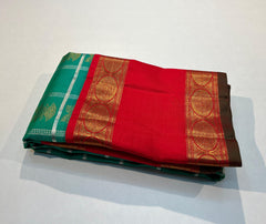 GREEN / RED  KANCHI SAREE