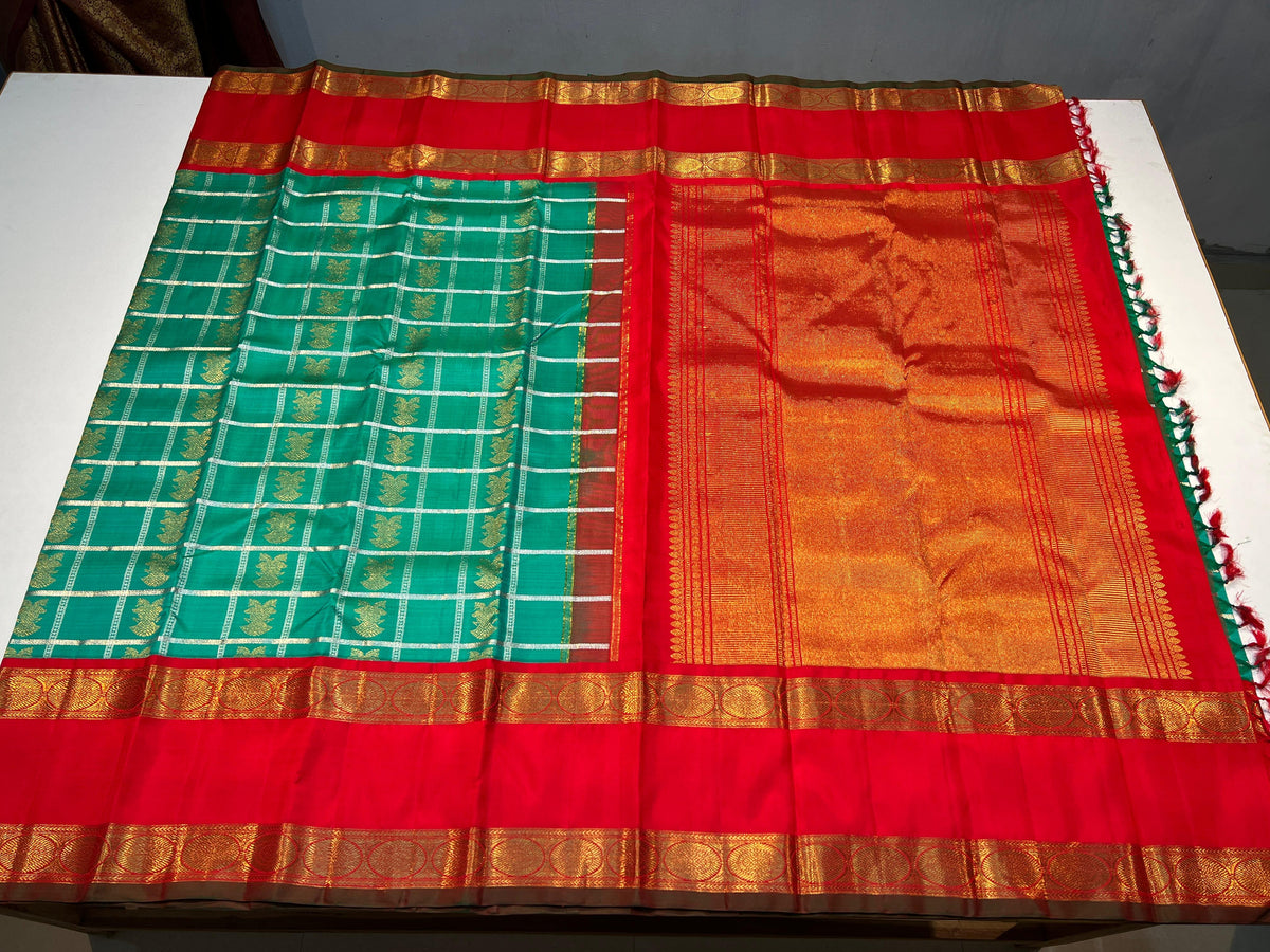 GREEN / RED  KANCHI SAREE