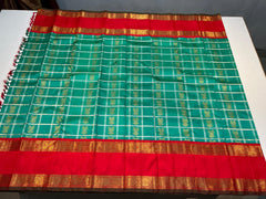 GREEN / RED  KANCHI SAREE