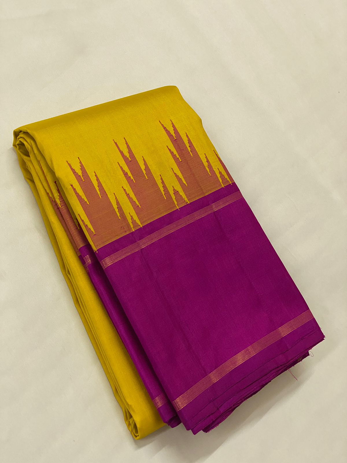 YELLOW / PINK TEMPLE  SILK SAREE