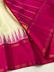 WHITE / PINK TEMPLE  SILK SAREE