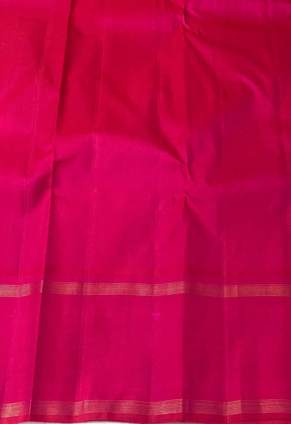 WHITE / PINK TEMPLE  SILK SAREE