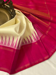 WHITE / PINK TEMPLE  SILK SAREE