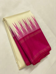 WHITE / PINK TEMPLE  SILK SAREE