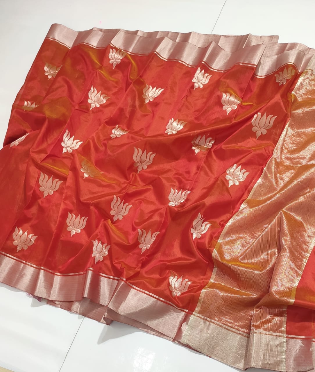 ORANGE CHANDERI SAREE