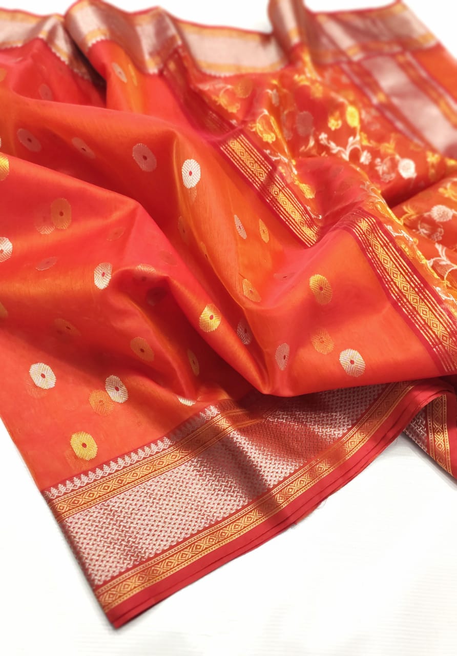 ORANGE CHANDERI SAREE