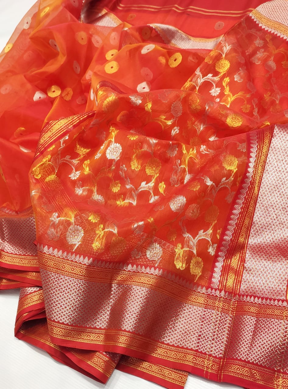 ORANGE CHANDERI SAREE