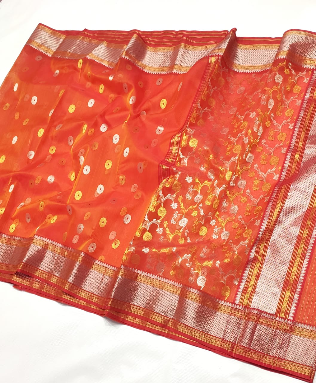 ORANGE CHANDERI SAREE