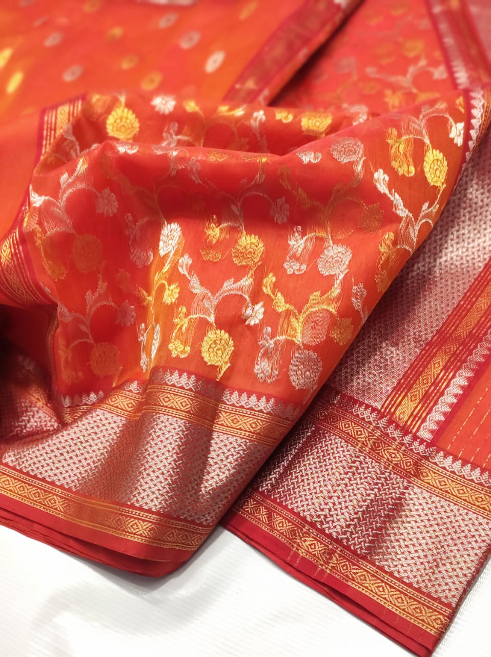 ORANGE CHANDERI SAREE