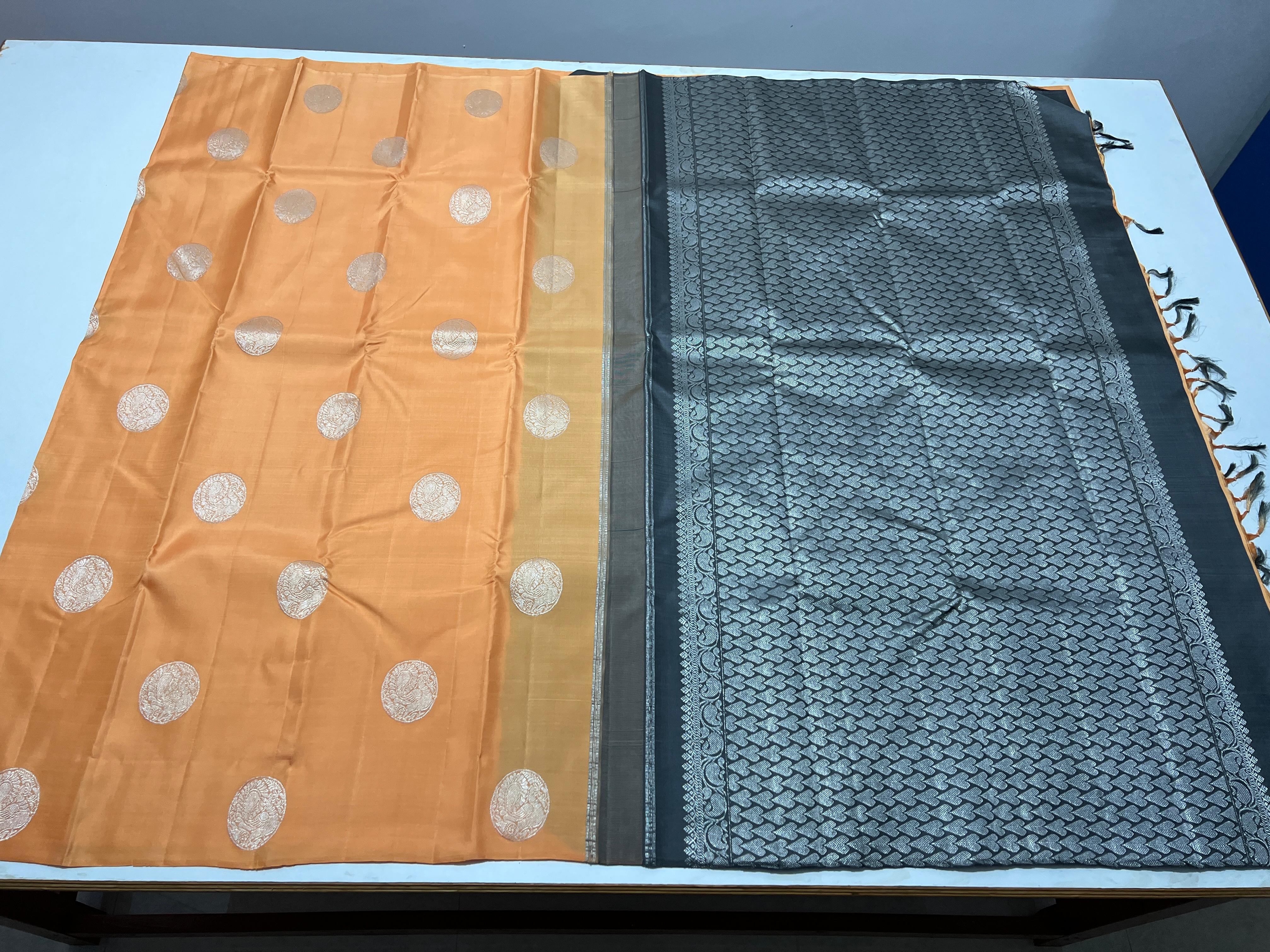 PEACH ORANGE BORDERLESS SAREES