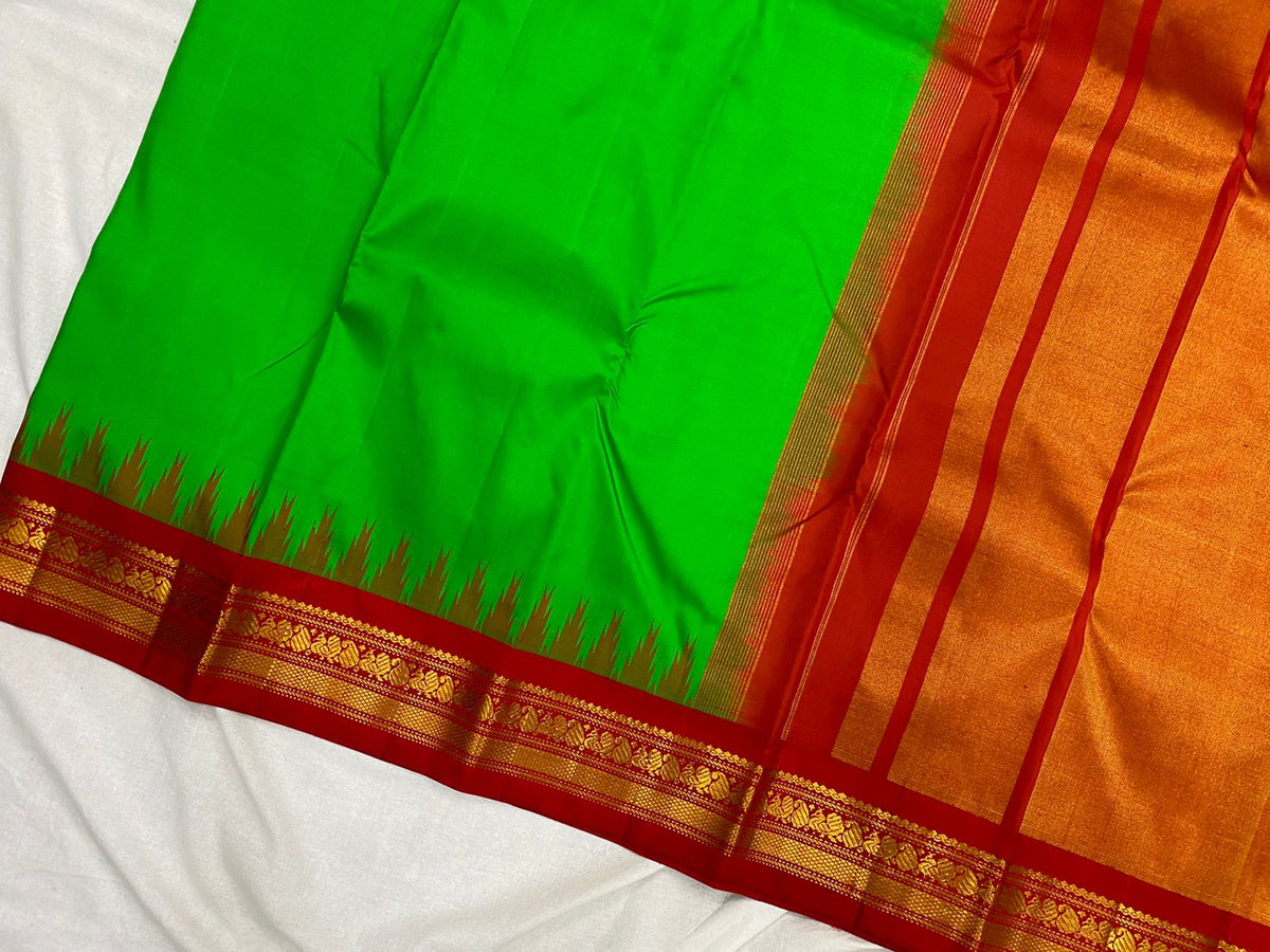 GREEN /RED TEMPLE  SILK SAREE