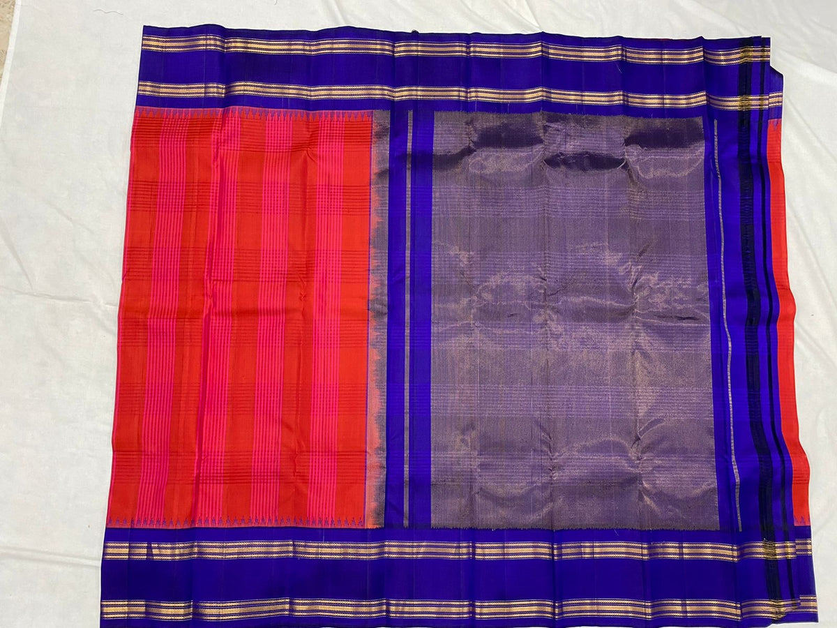 REDDISH PINK / BLUE TEMPLE  SILK SAREE