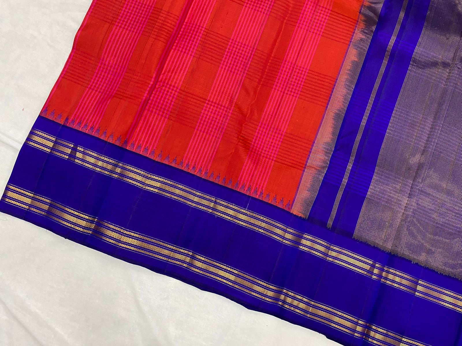 REDDISH PINK / BLUE TEMPLE  SILK SAREE