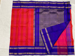 REDDISH PINK / BLUE TEMPLE  SILK SAREE