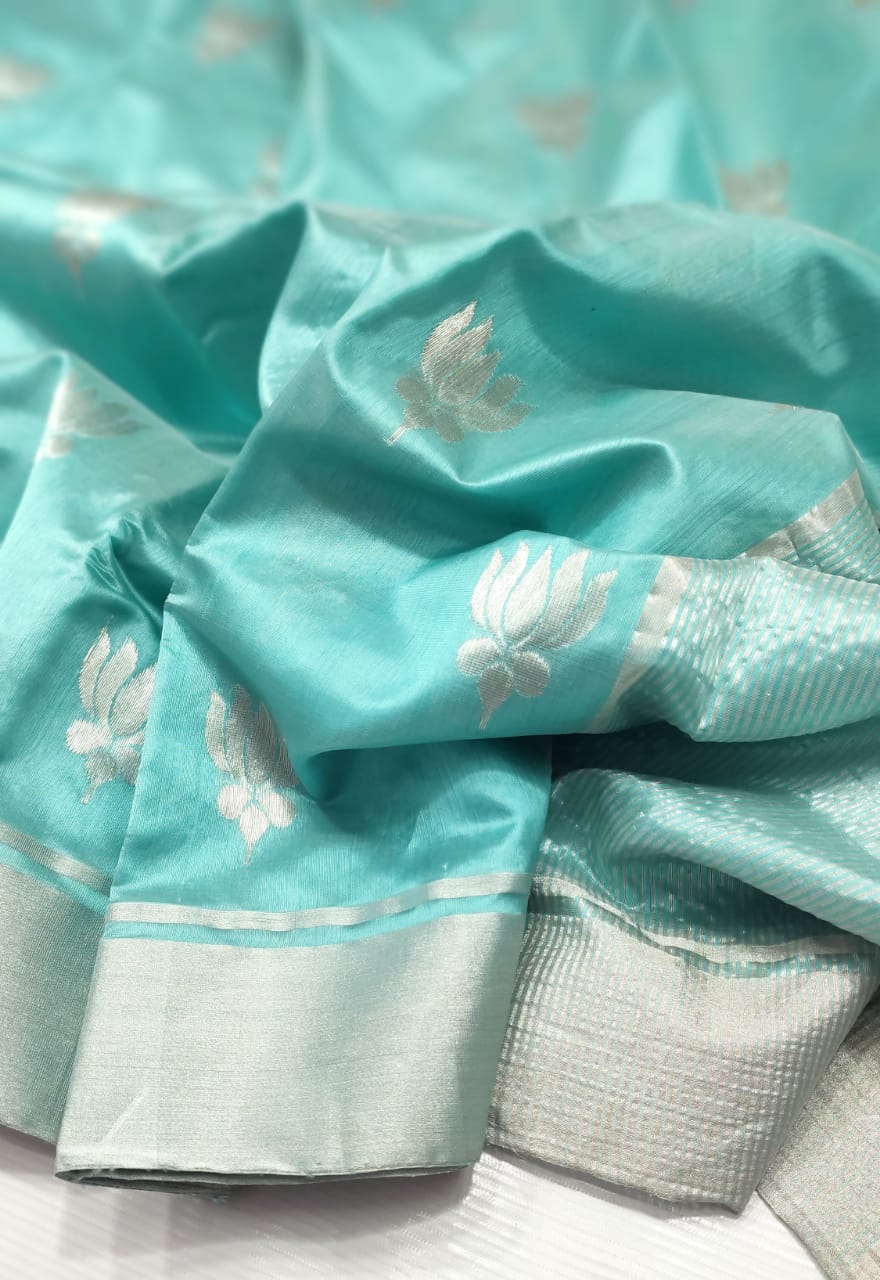 MINT BLUE CHANDERI SAREE