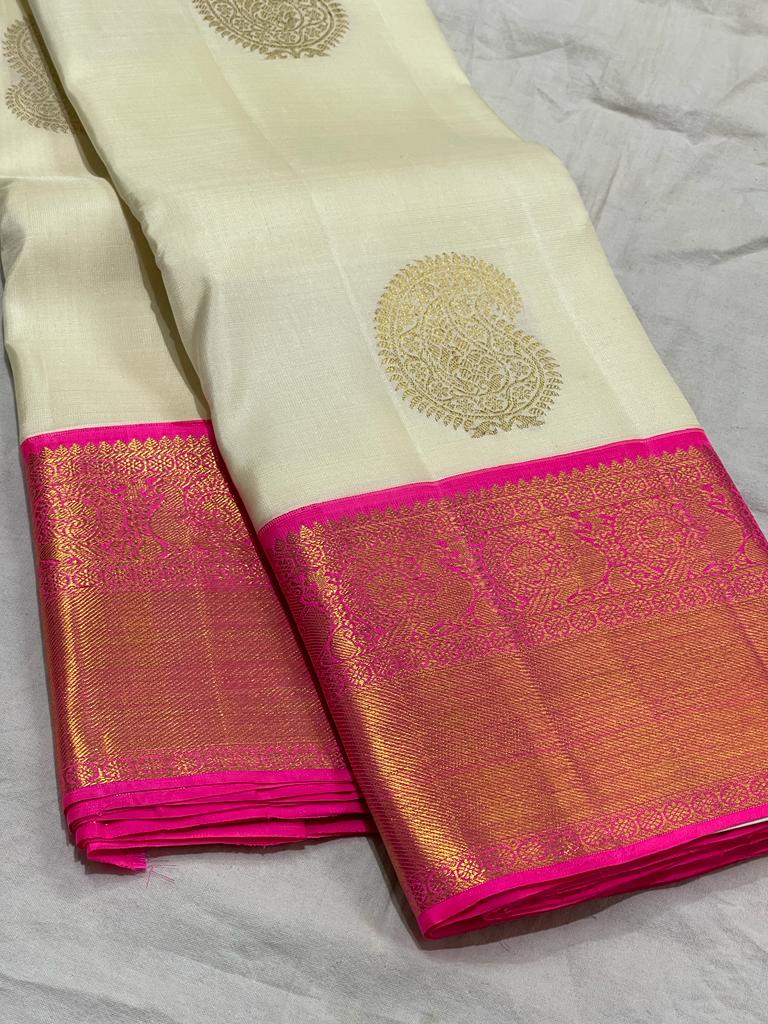 HALF WHITE / PINK SILK SAREE