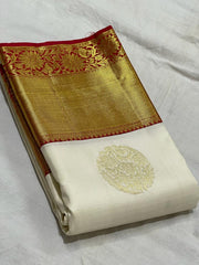 HALF WHITE / RED SILK SAREE