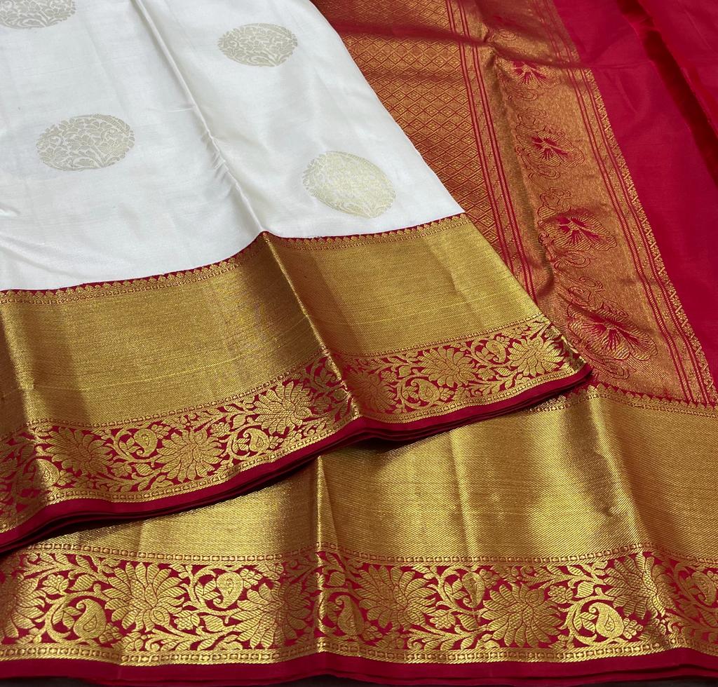 HALF WHITE / RED SILK SAREE