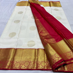 HALF WHITE / RED SILK SAREE