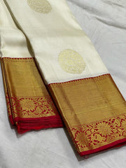 HALF WHITE / RED SILK SAREE