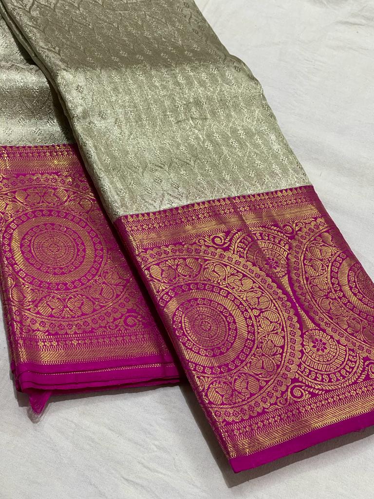 GOLD SILVER / PINK KANCHI SILK SAREE