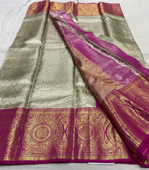 GOLD SILVER / PINK KANCHI SILK SAREE