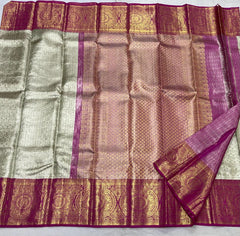 GOLD SILVER / PINK KANCHI SILK SAREE