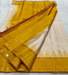 HALF WHITE / YELLOW TEMPLE  SILK SAREE