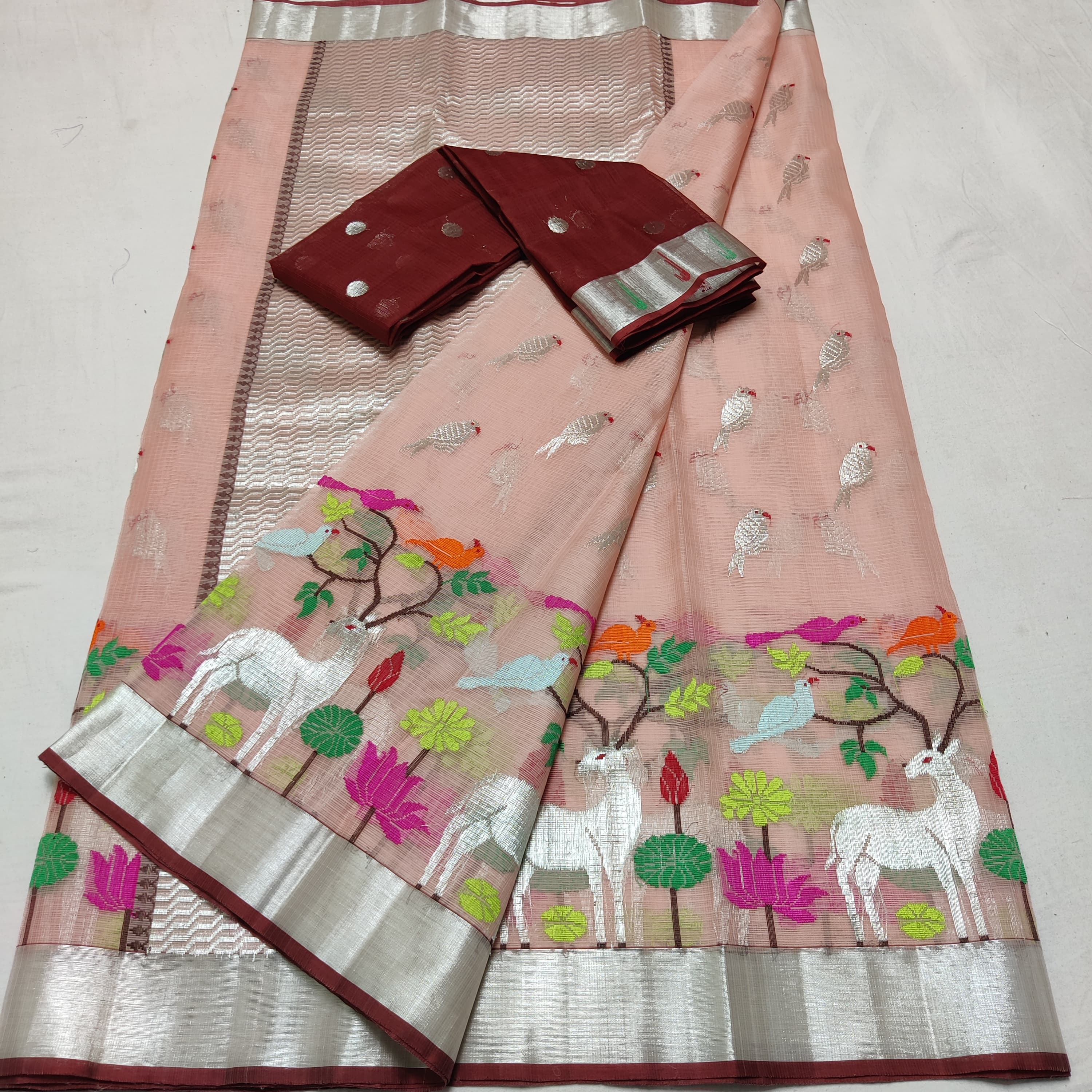 PINK / SILVER ZARI KOTA SAREE