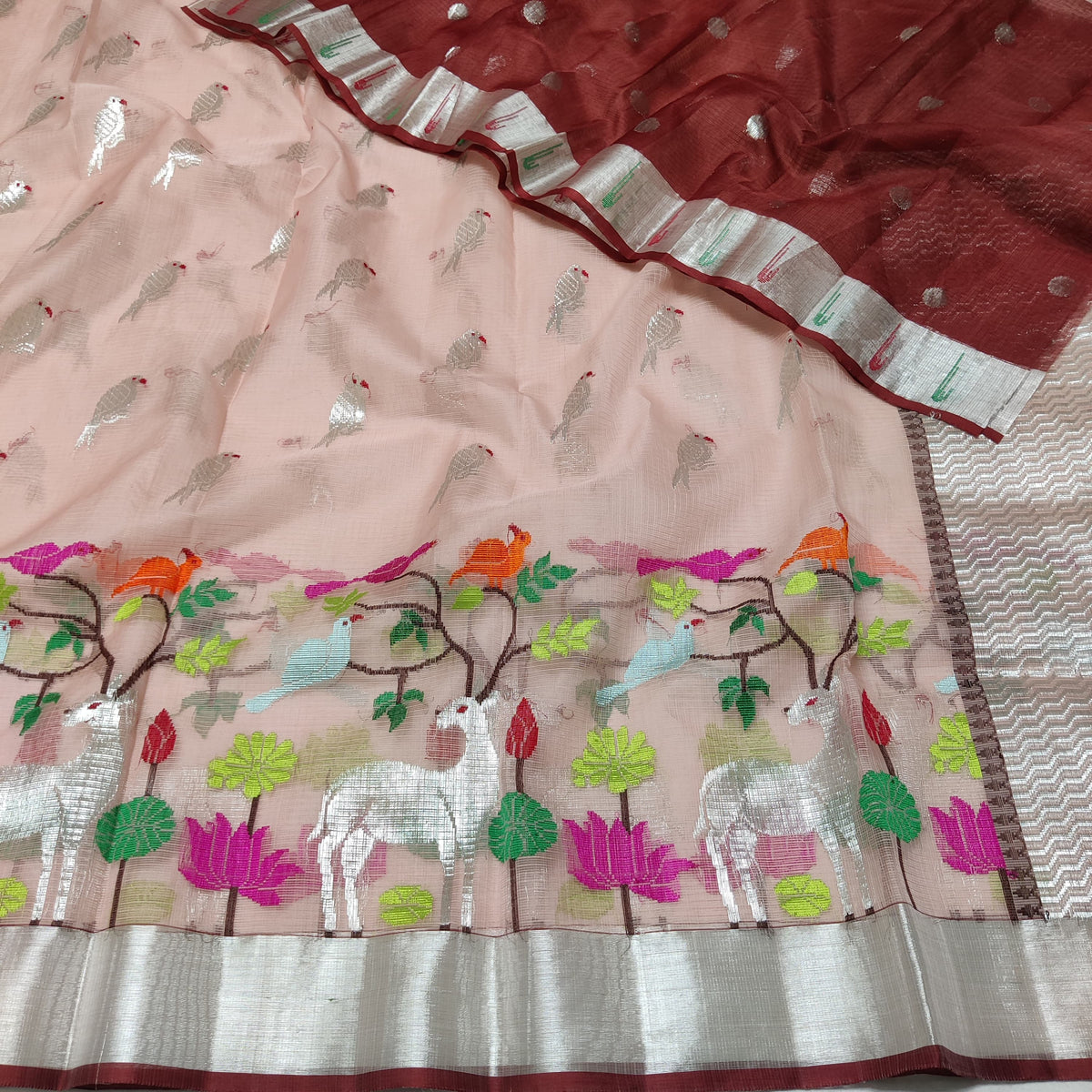 PINK / SILVER ZARI KOTA SAREE