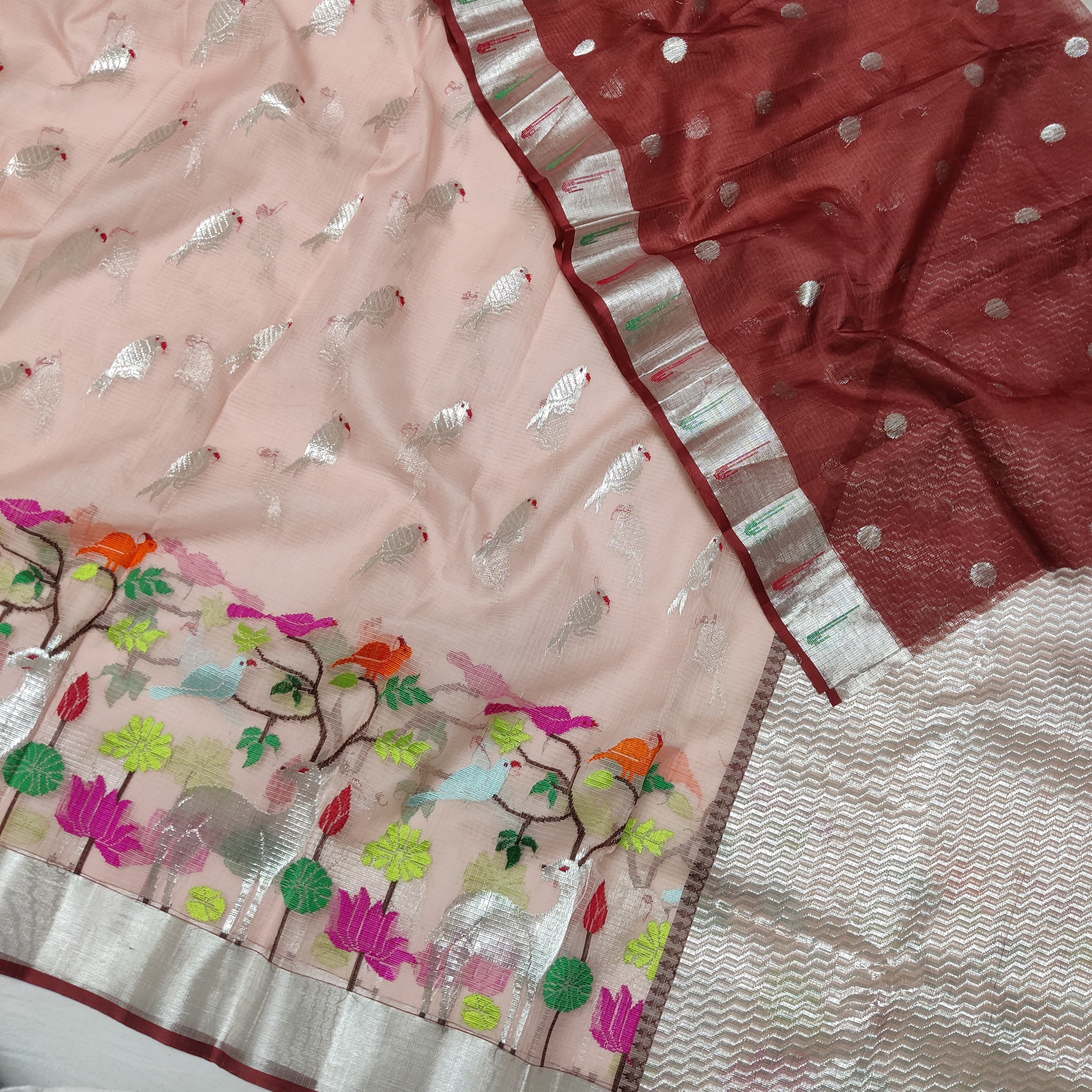 PINK / SILVER ZARI KOTA SAREE