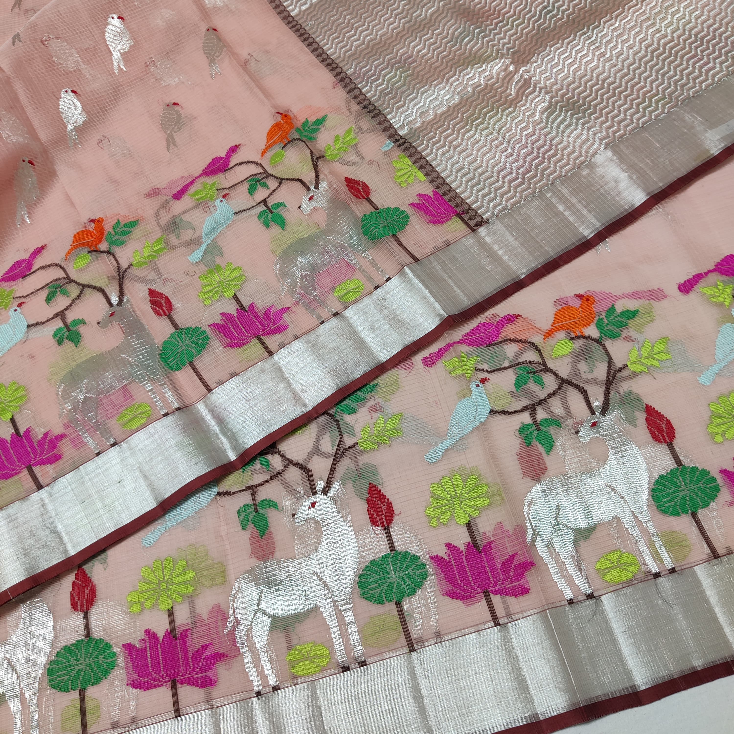 PINK / SILVER ZARI KOTA SAREE