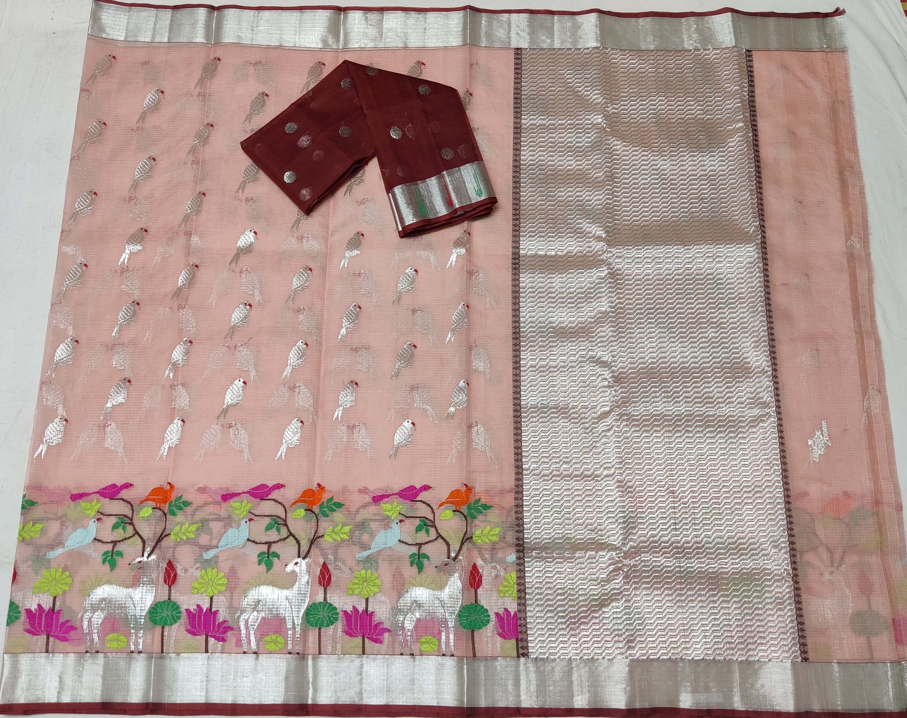 PINK / SILVER ZARI KOTA SAREE