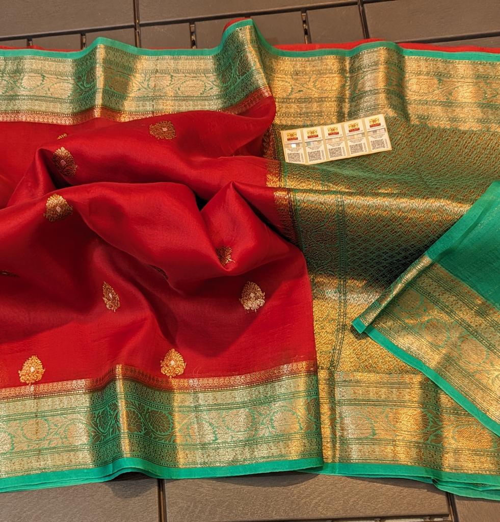 RED / GREEN  KORA ORGANZA SILK