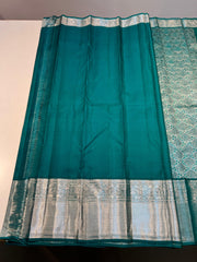 EMARALD GREEN WITH SILVER ZARI KANCHI SILK SAREE