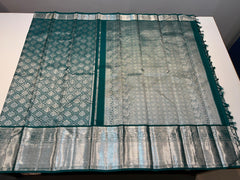 EMARALD GREEN WITH SILVER ZARI KANCHI SILK SAREE