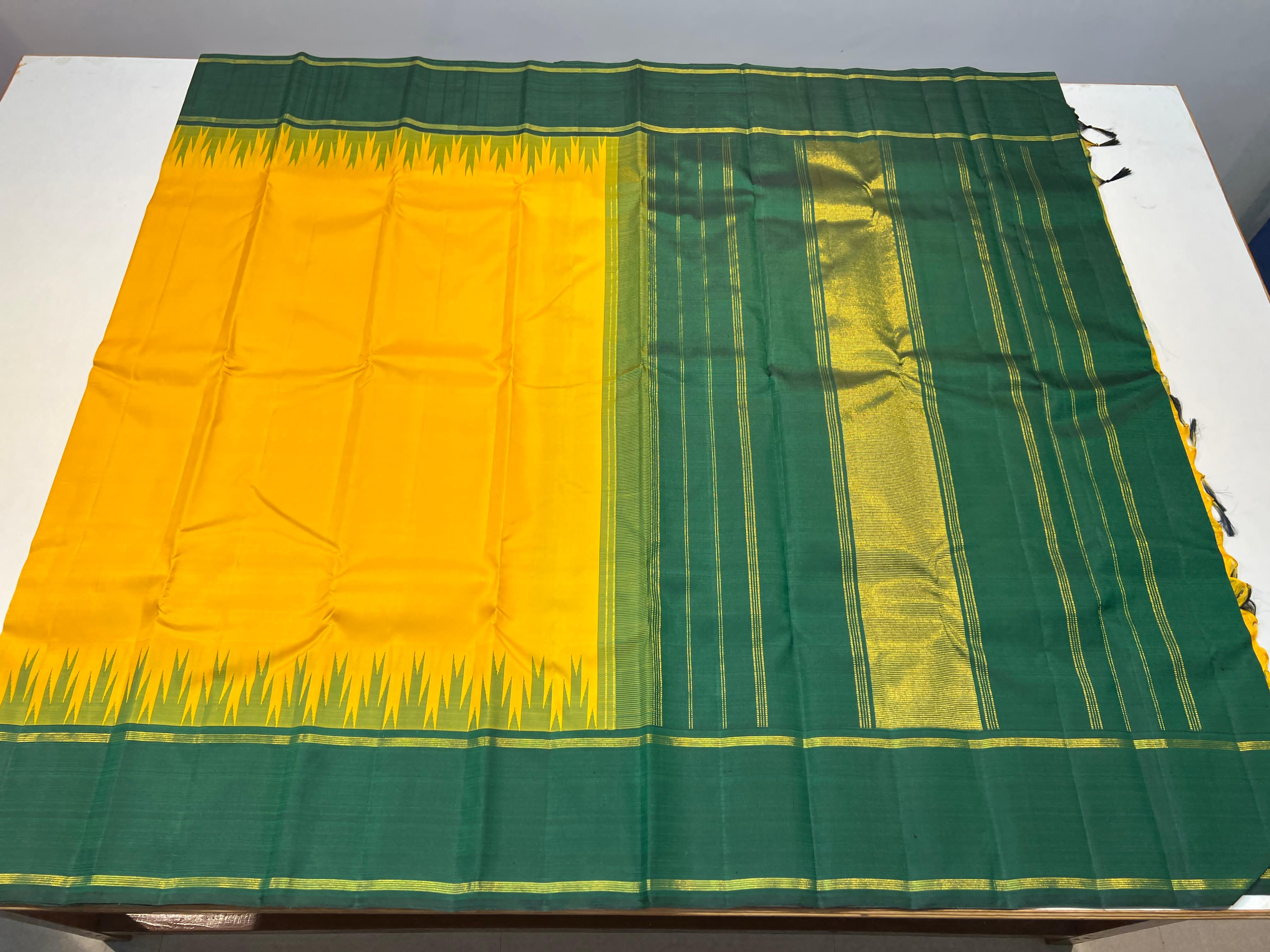 YELLOW/ GREEN KANCHI SILK SAREE