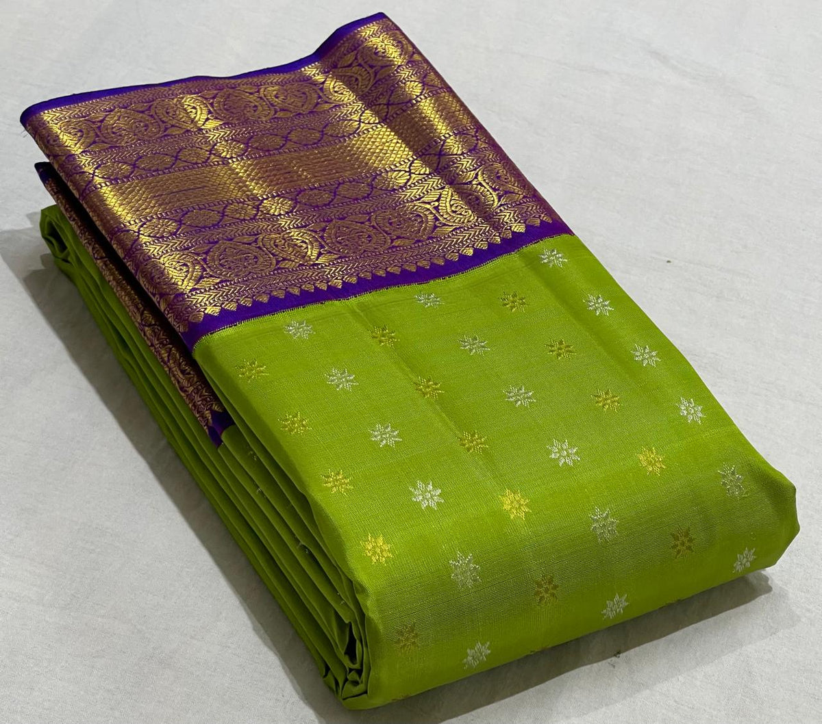 PARROT GREEN PURPLE  KANCHI SAREE