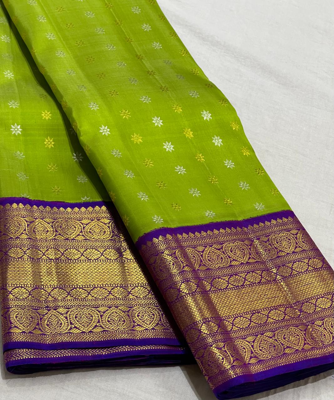 PARROT GREEN PURPLE  KANCHI SAREE