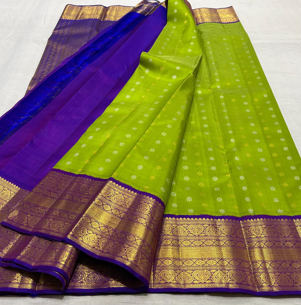 PARROT GREEN PURPLE  KANCHI SAREE