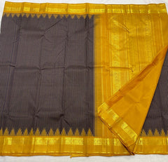 BLACK/MUSTURD YELLOWCOLOUR COMBITION PURE KANCHI SILK SAREE