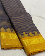 BLACK/MUSTURD YELLOWCOLOUR COMBITION PURE KANCHI SILK SAREE