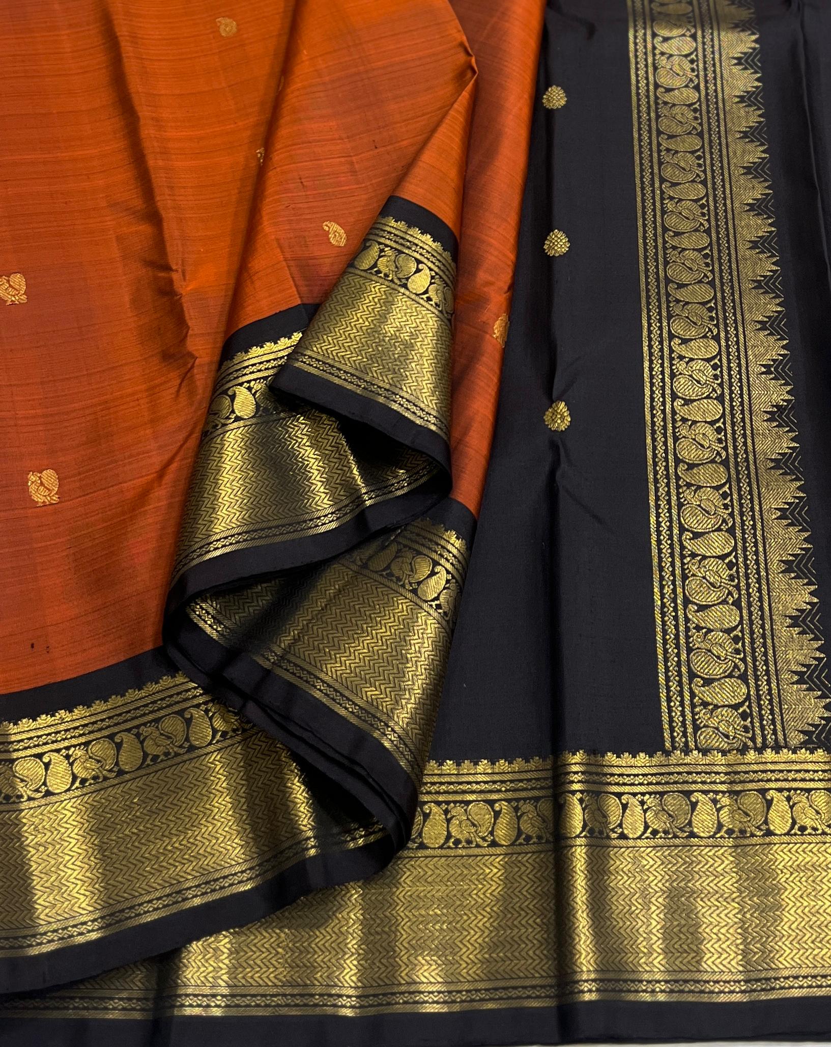 BROWN BLACK  KANCHI SILK SAREE