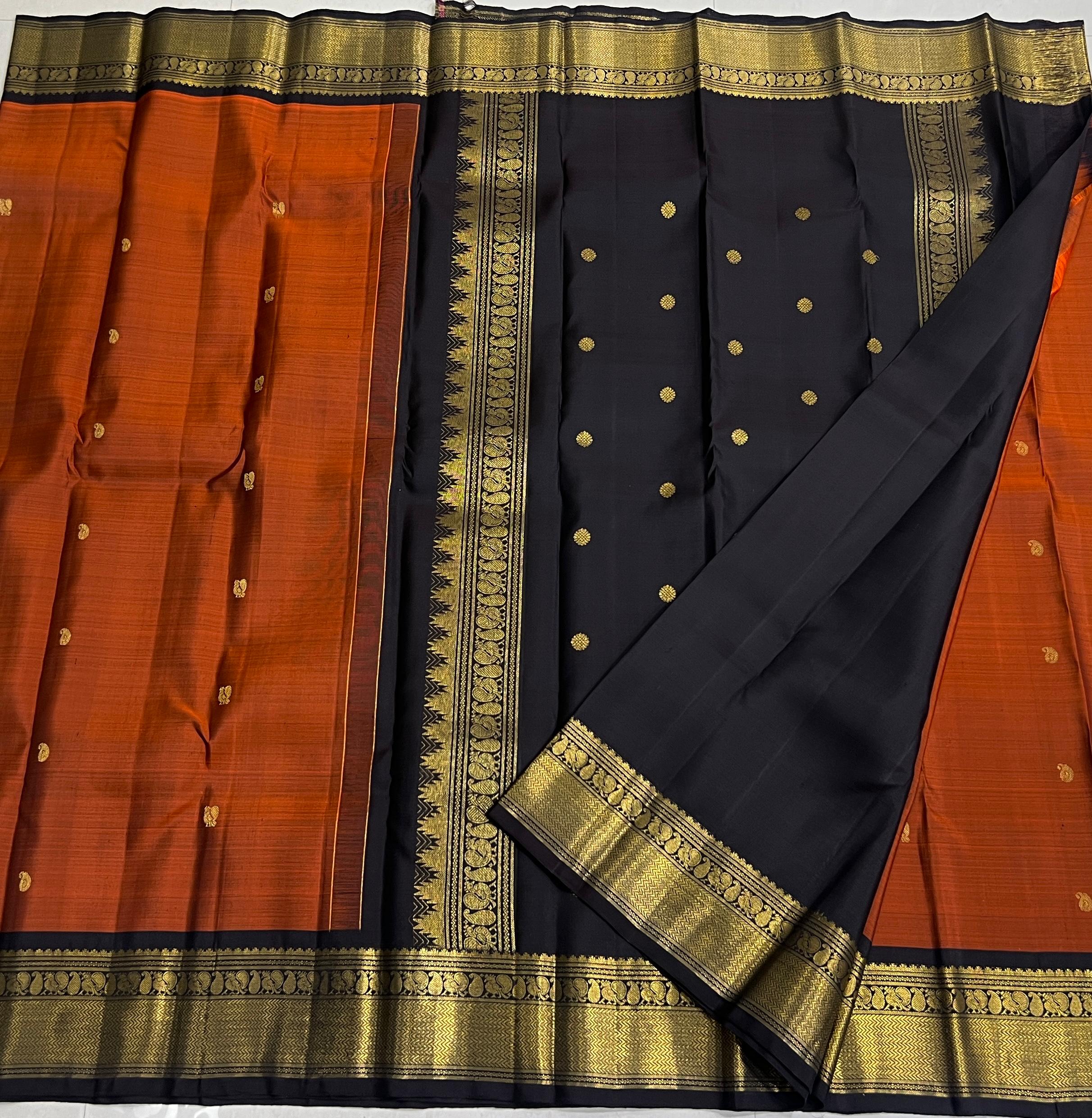 BROWN BLACK  KANCHI SILK SAREE