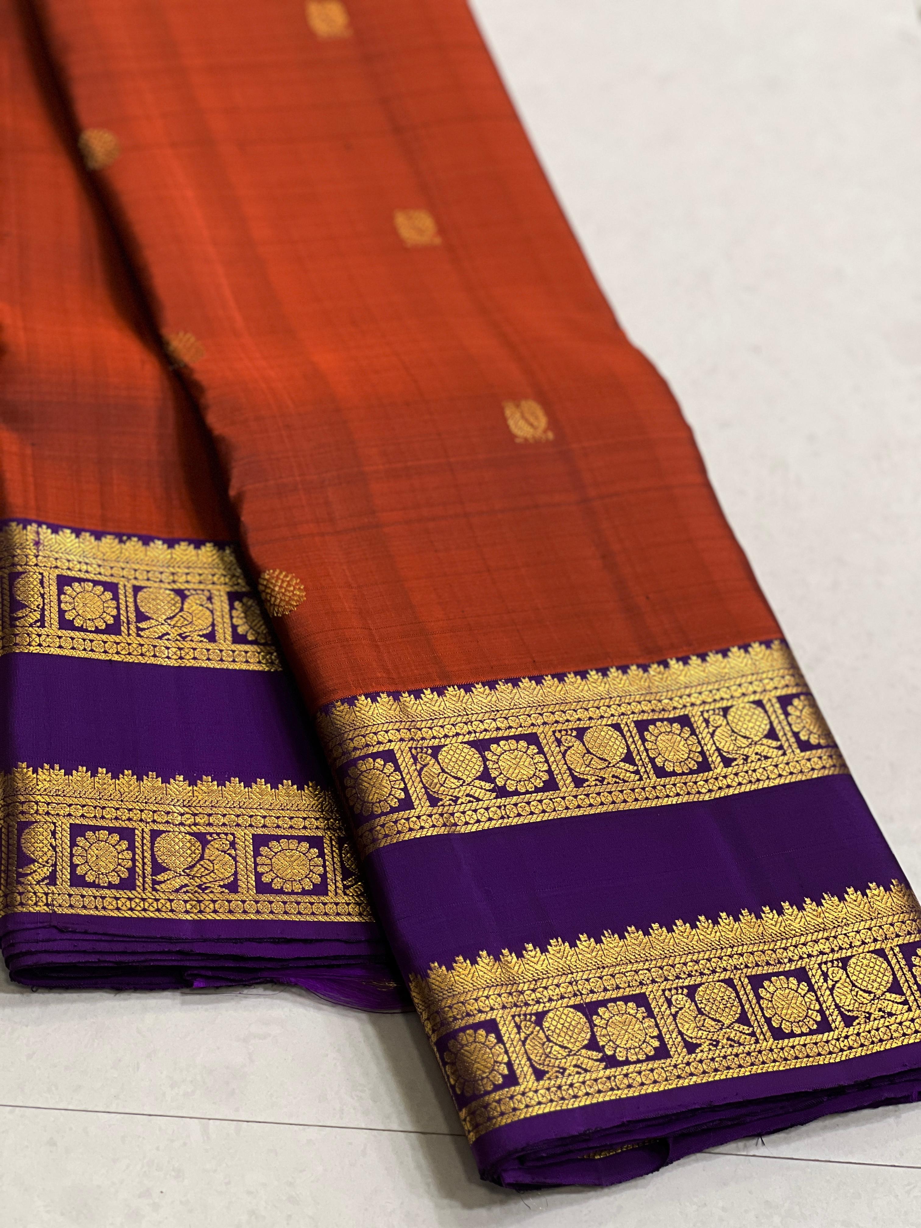 BROWN PURPLE  KANCHI SILK SAREE