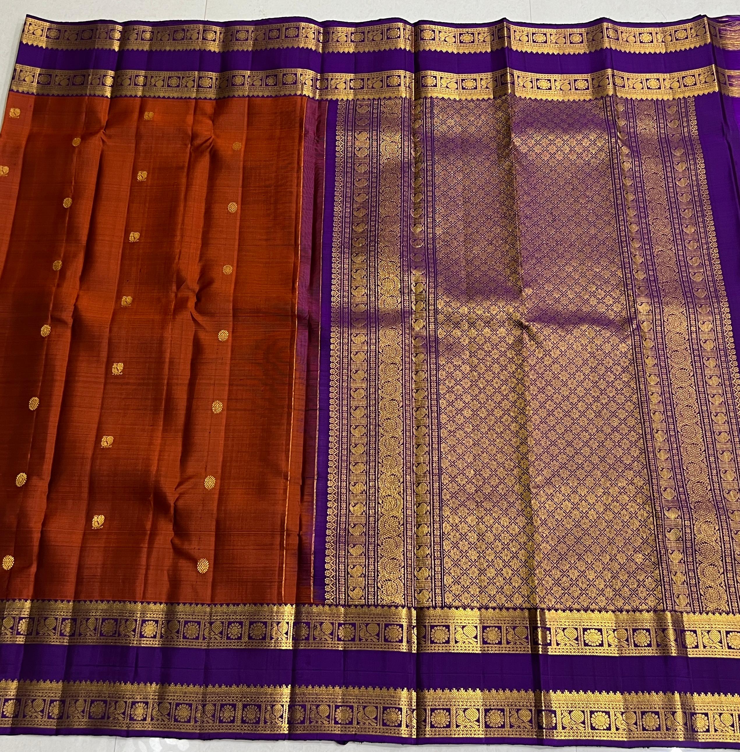 BROWN PURPLE  KANCHI SILK SAREE