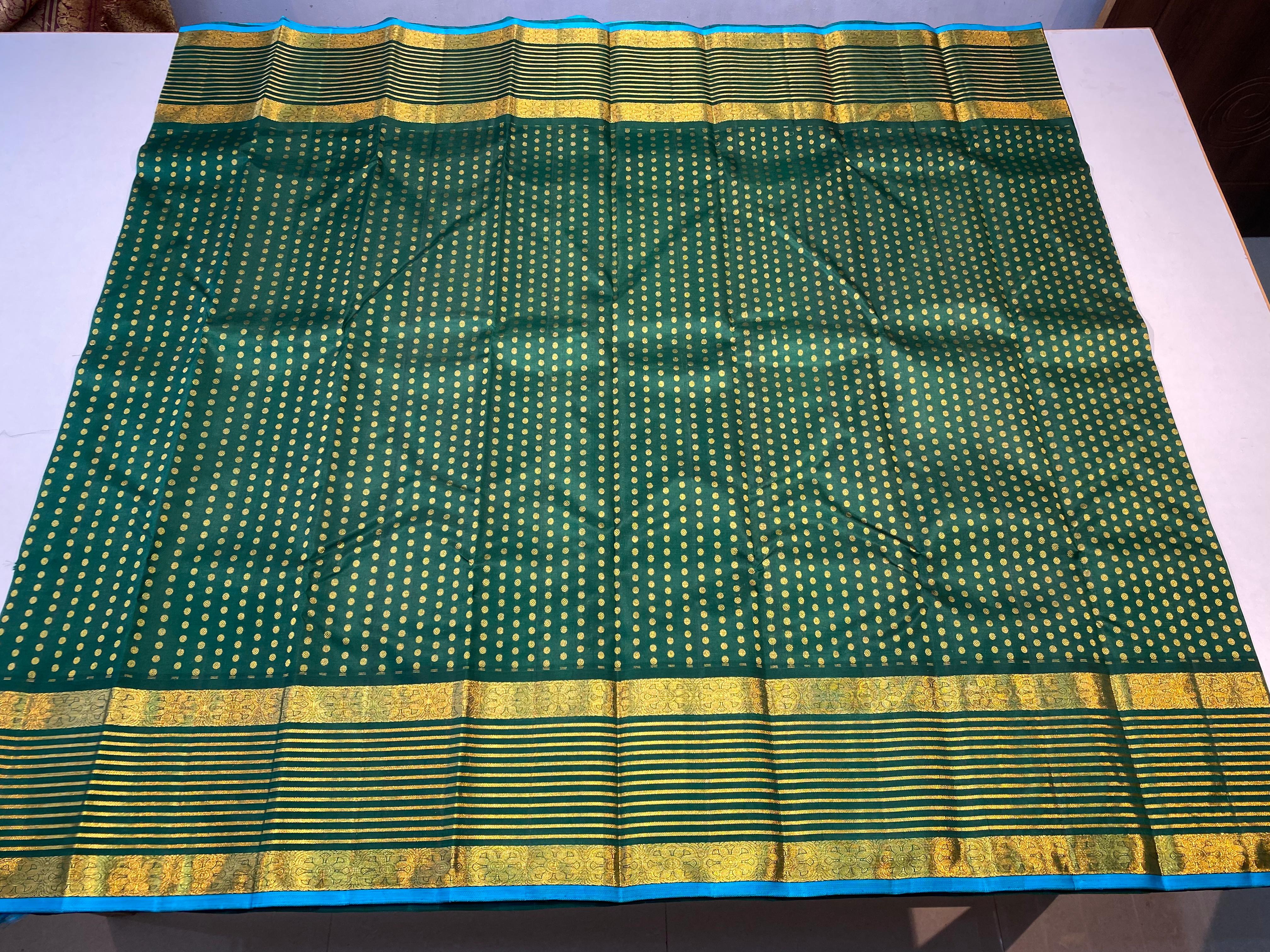 AQUA BLUE/ GREEN COLOUR COMBINITION  KANCHI SILK SAREE