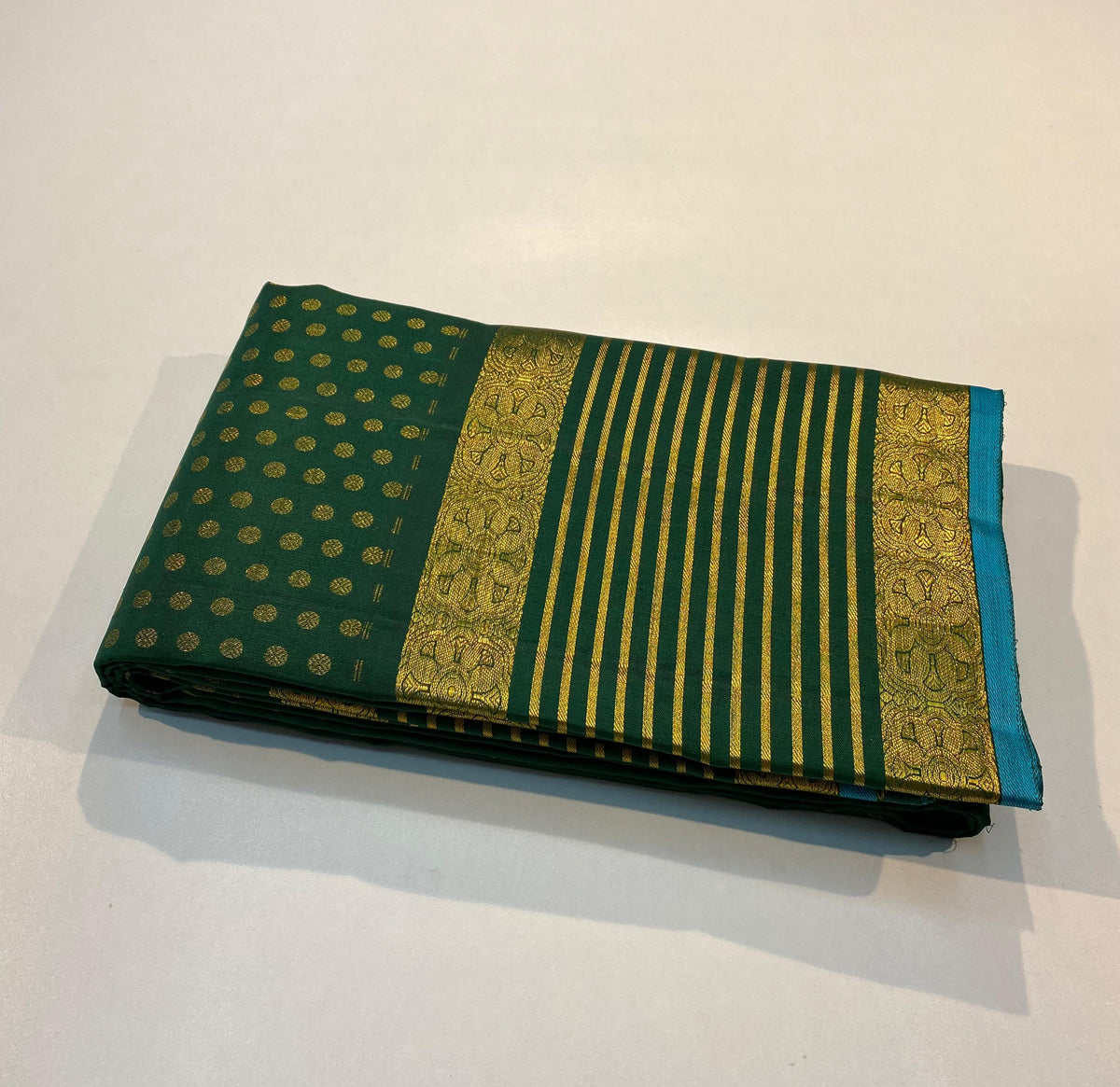 GREEN/SKY BLUE KANCHI SILK SAREE