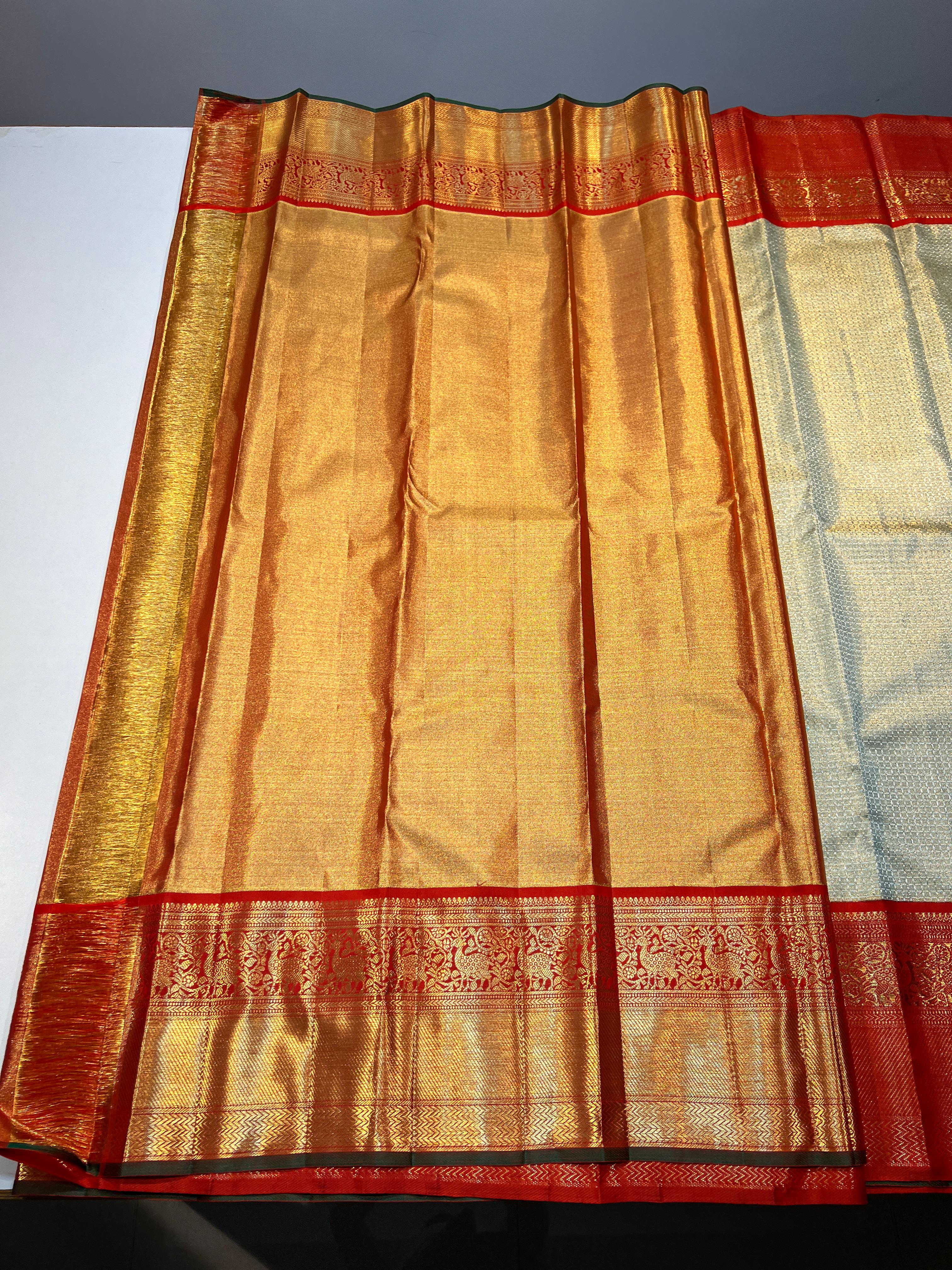 CREAM,Gold zari KANCHI SILK SAREE