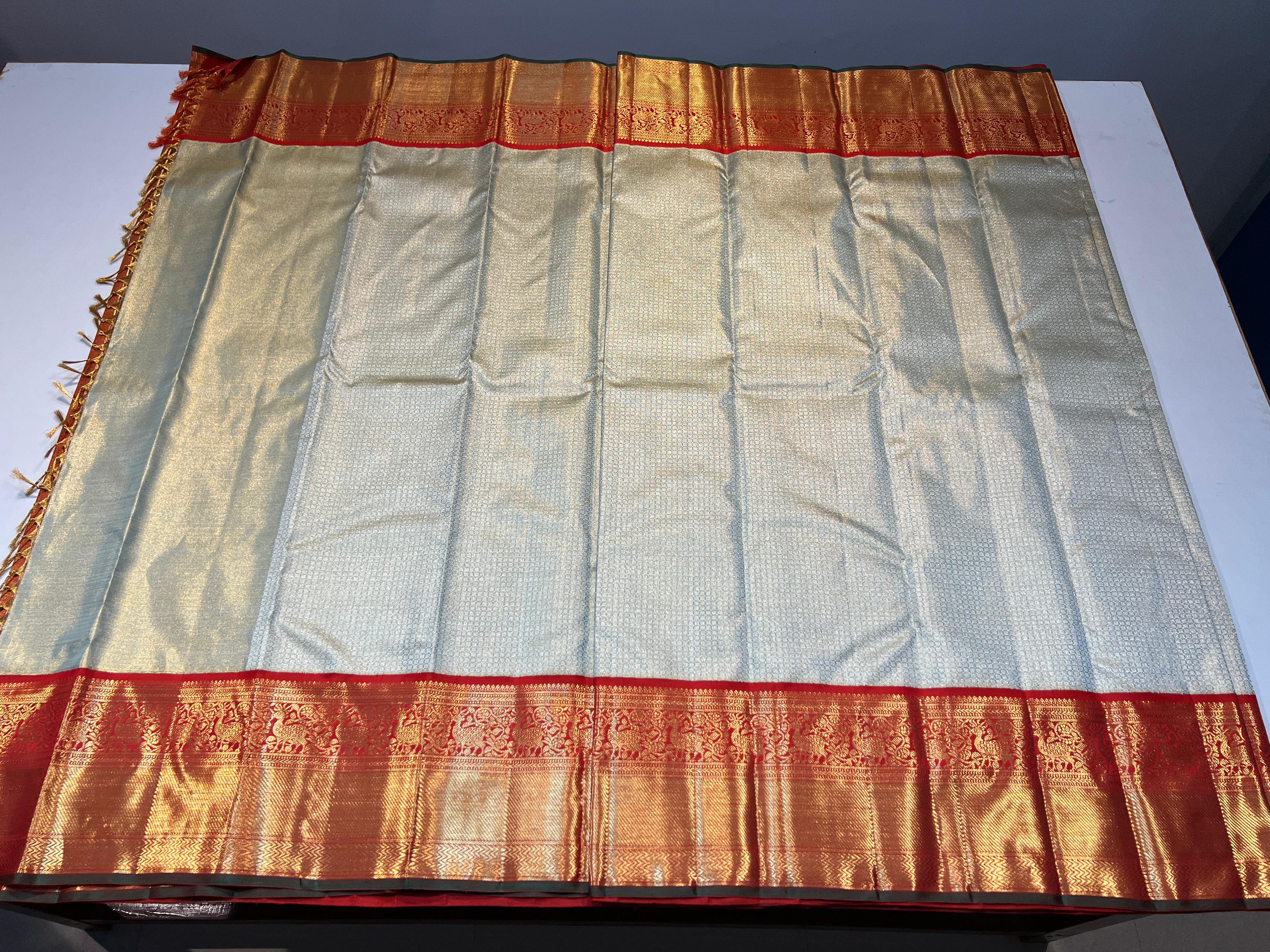 CREAM,Gold zari KANCHI SILK SAREE